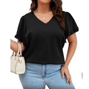 Shein Black Ruffle Sleeve V Neck Blouse 4X Plus Size Short Sleeve Top